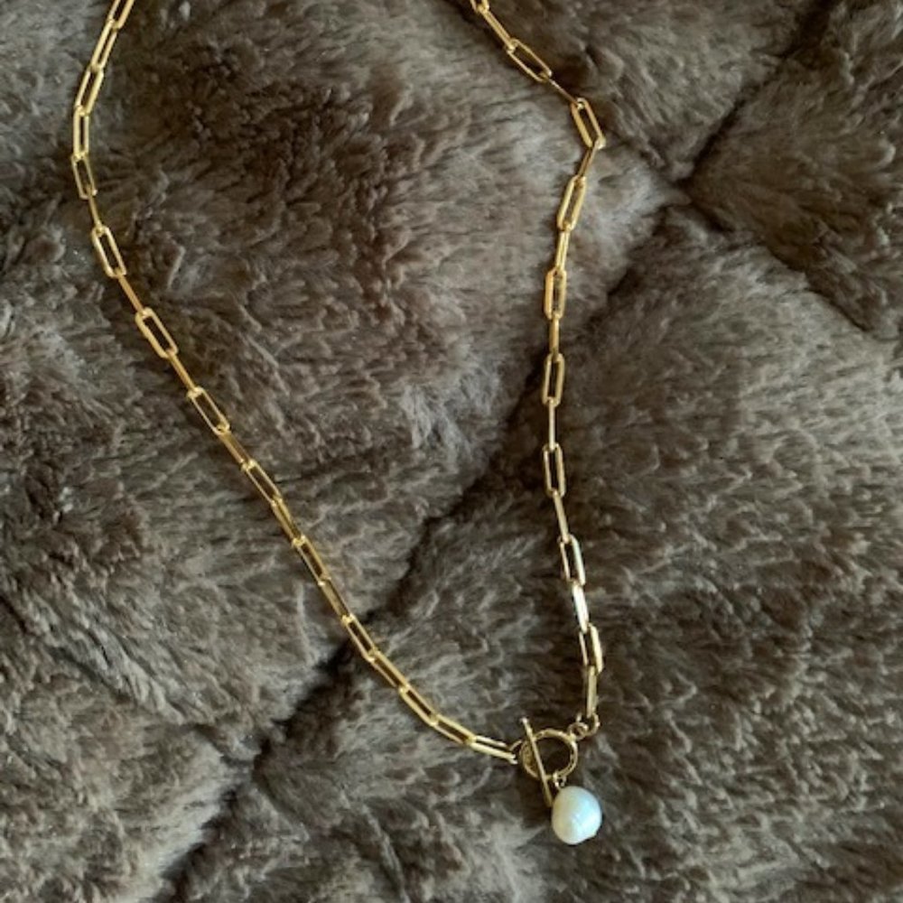 Paperclip Necklace with Pearl